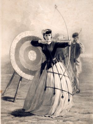 Englishwoman shooting an arrow